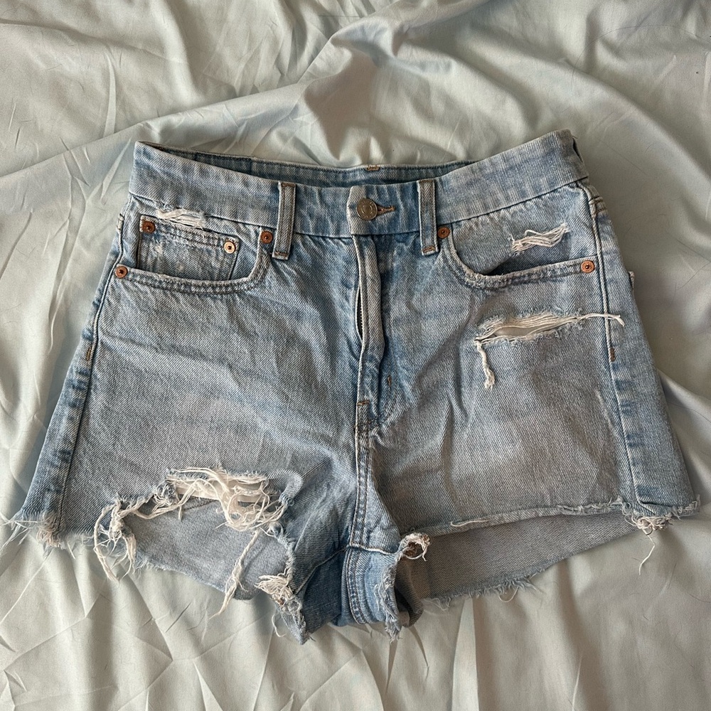 American Eagle Outfitters Light Blue Ripped Jean Shorts
